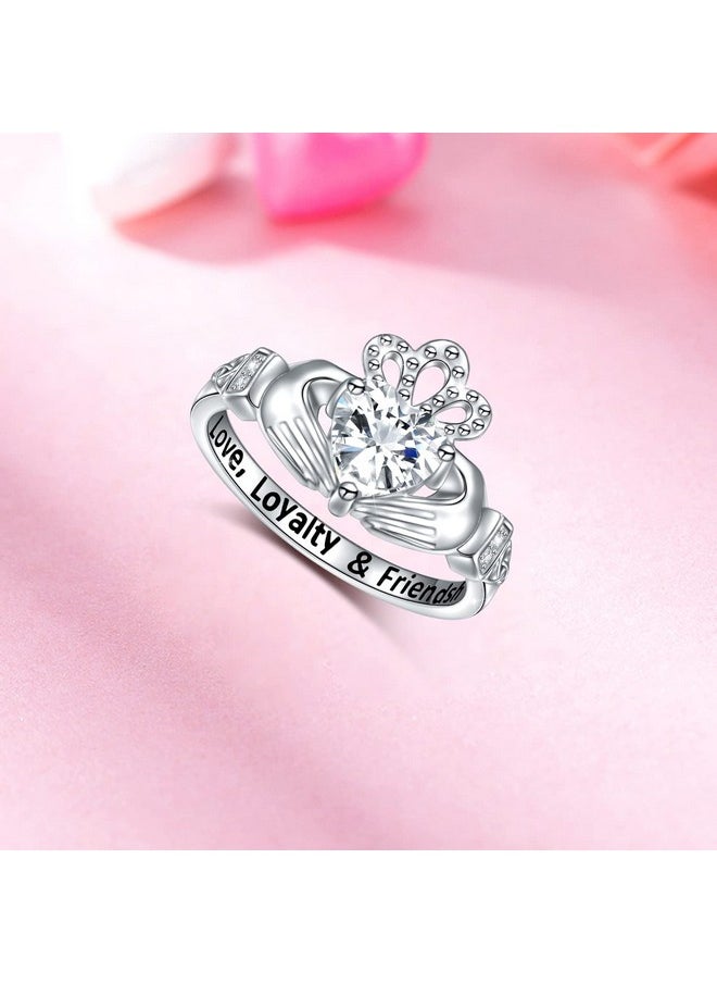DAOCHONG Claddagh Ring For Women Sterling Silver Irish Celtic Claddagh Ring Engraved Love Loyalty Friendship Women'S Claddagh Ring Size 5  - Image 2