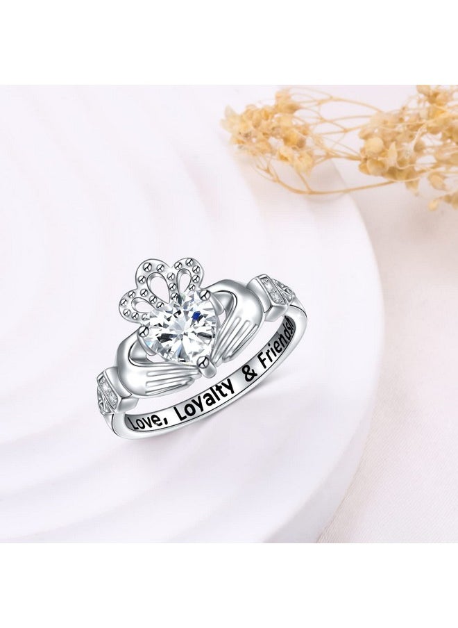 DAOCHONG Claddagh Ring For Women Sterling Silver Irish Celtic Claddagh Ring Engraved Love Loyalty Friendship Women'S Claddagh Ring Size 5  - Image 3