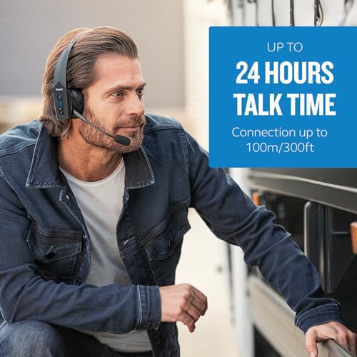 BlueParrott سماعات بلوتوث وايرلس مونو BlueParrott B350-XT مع إلغاء الضوضاء بنسبة 96% وسماعة رأس للطرقات مع ميكروفون، حزام رأس خفيف الوزن قابل للتعديل، حماية بتصنيف IP54، 24 ساعة من وقت التحدث، أسود - Image 5