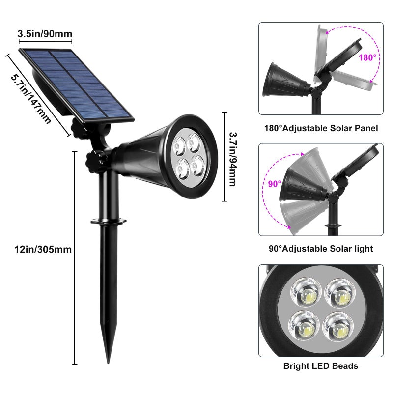 T-SUN [2 Pack] LED Solar Spotlights, Waterproof Outdoor Security Landscape Lamps, Auto-on/Auto-Off by Day, 180 Angle Adjustable for Tree, Patio, Yard, Garden, Driveway, Stairs, Pool Area(Purple) - Image 4
