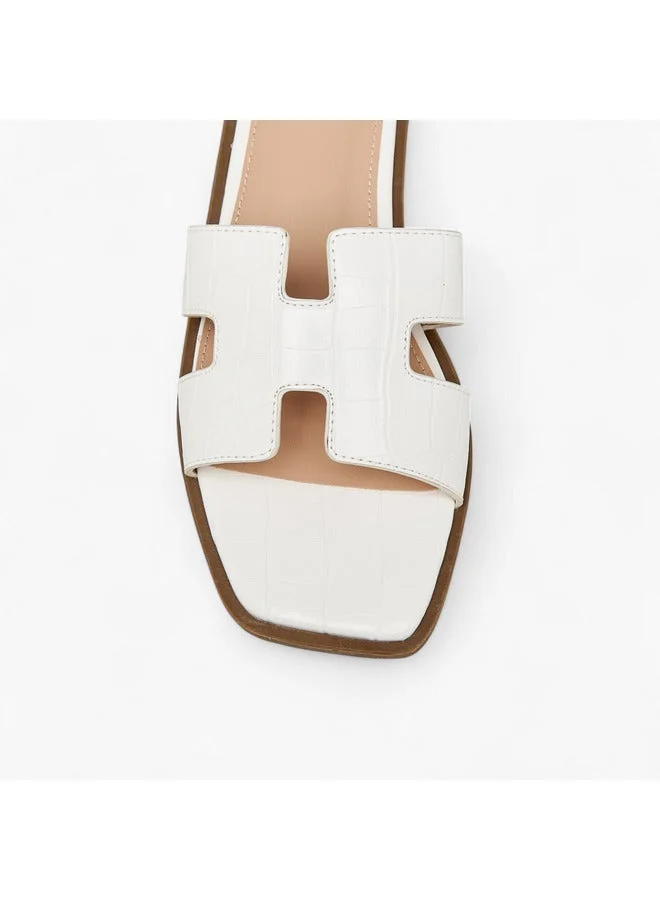 Flora Bella By Shoexpress Women Textured Slip-On Flat Sandals with Cut-Out Deatil