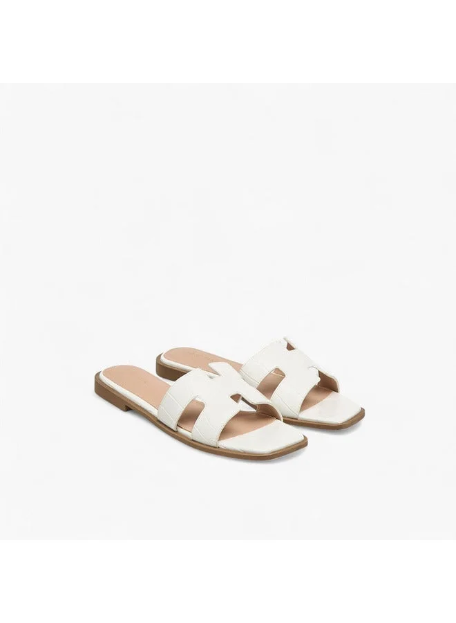 Flora Bella By Shoexpress Women Textured Slip-On Flat Sandals with Cut-Out Deatil