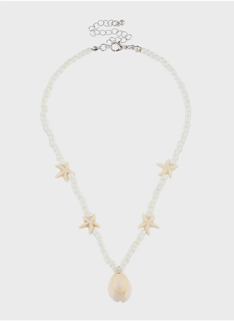 جينجر Beaded Shell Starfish Necklace