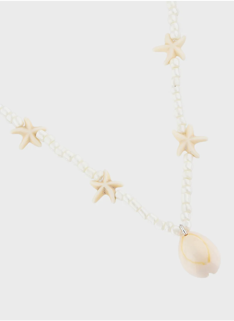 جينجر Beaded Shell Starfish Necklace