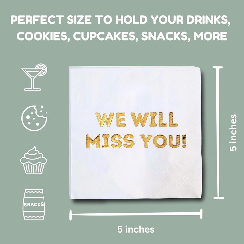 Cloverjoyed We Will Miss You Cocktail Napkins - 50 Pack White - Farewell, Going Away, Retirement Party Decorations Supplies, Coworkers Leaving Goodbye, Military Army Good Luck, Moving Celebrations - Image 5