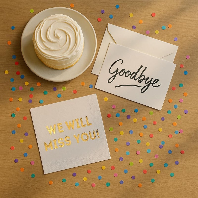 Cloverjoyed We Will Miss You Cocktail Napkins - 50 Pack White - Farewell, Going Away, Retirement Party Decorations Supplies, Coworkers Leaving Goodbye, Military Army Good Luck, Moving Celebrations - Image 4