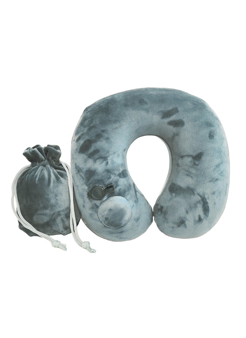 Ayeeb - Inflatable Hoodie Travel Neck Pillow Adjustable Comfort, Lightweight for Airplane Flight, Soft Luxury Texture Velvet Hood Keeps Warm, Manual Press Pump Inflation and Auto-Deflation, Machine Washable (Light Grey) - Image 1