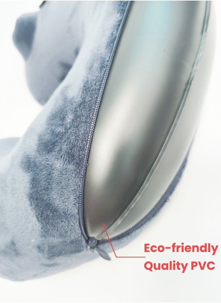 Ayeeb - Inflatable Hoodie Travel Neck Pillow Adjustable Comfort, Lightweight for Airplane Flight, Soft Luxury Texture Velvet Hood Keeps Warm, Manual Press Pump Inflation and Auto-Deflation, Machine Washable (Light Grey) - Image 1