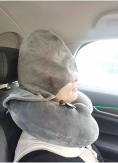 Inflatable Hoodie Travel Neck Pillow Adjustable Comfort, Lightweight for Airplane Flight, Soft Luxury Texture Velvet Hood Keeps Warm, Manual Press Pump Inflation and Auto-Deflation, Machine Washable (Light Grey) - pzsku/ZD86F68531BD56E0C669EZ/45/_/1739809092/f01934fa-01f0-44ca-b794-7f2cbffd89ec