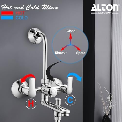 ALTON XNO5090 Brass 3-IN-1 Wall Mixer With Provision For Over Head Shower and Hand Shower with190mm Long Bend Pipe (Chrome) - Image 3