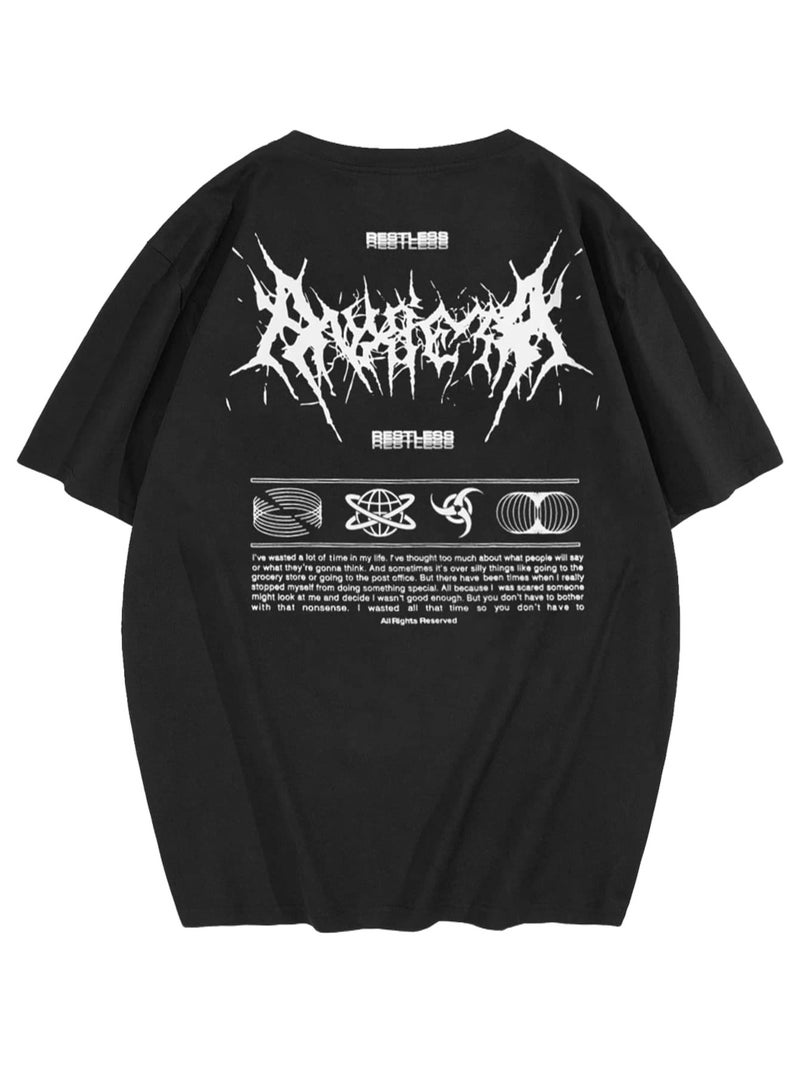 SXV STYLE SXV 'Rest Less’ Printed Cool Aesthetic Oversized Baggy Cotton T-Shirt for Men & Women (in, Alpha, 2XL, Regular, Black) - Image 5