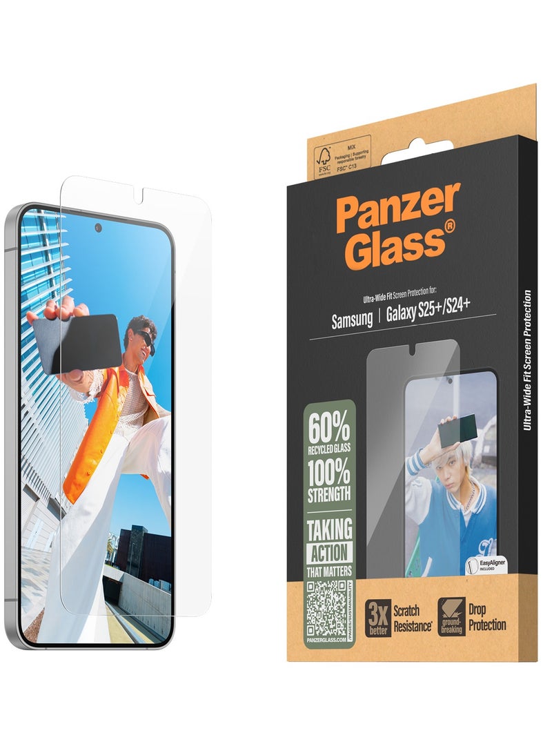 PanzerGlass حماية شاشة بانزر جلاس لجهاز سامسونج جالاكسي S25 بلس زجاج مقسى، مقاومة عالية للخدوش، زجاج معاد تدويره بنسبة 60%، واقي شاشة S25 بلس، مضاد للخدوش، بدون غبار، بدون فقاعات - Image 1