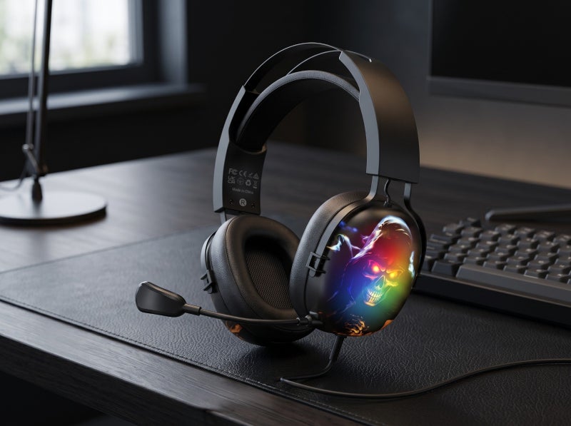 سماعة رأس للألعاب CM7001 باللون الأسود مع إضاءة RGB مذهلة وميكروفون قابل للطي، مثالية للاعبين والبث المباشر - Image 4