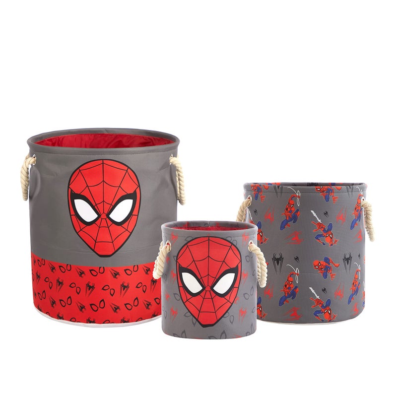 Idea Nuova Marvel Spiderman 3-Piece Toy Storage Basket Set - Nesting Fabric Bins with Rope Handles, Multi-Size Organizer for Kids' Toys, Clothes & Accessories, Bedroom or Playroom Decor - Image 1