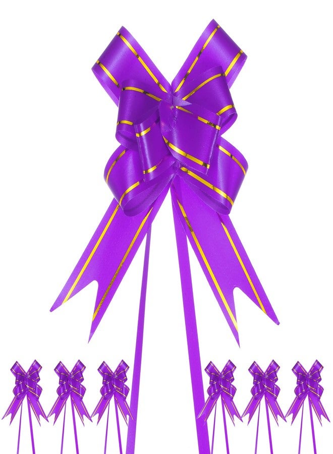 M METERXITY 200-Pack Ribbon Pull Bows, 3.74 Inch / 9.5cm Plastic Gold Edge Ribbon Bows for Gift Wrapping/Wedding/Flowers/Baskets Decorations, Satin Pull Bows [Dark Purple Gift Bow] - Image 1