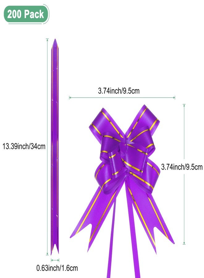M METERXITY 200-Pack Ribbon Pull Bows, 3.74 Inch / 9.5cm Plastic Gold Edge Ribbon Bows for Gift Wrapping/Wedding/Flowers/Baskets Decorations, Satin Pull Bows [Dark Purple Gift Bow] - Image 3