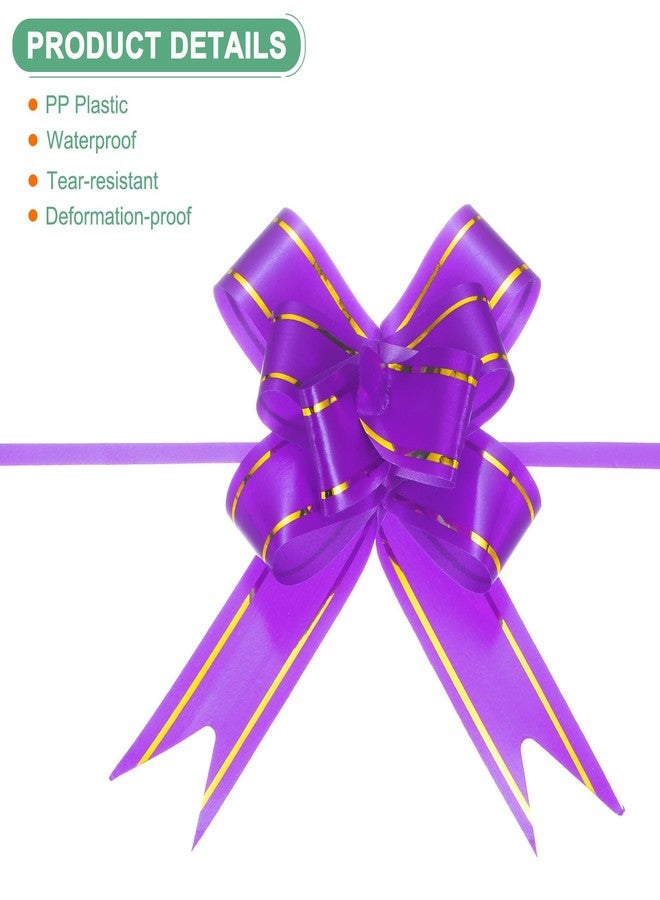 M METERXITY 200-Pack Ribbon Pull Bows, 3.74 Inch / 9.5cm Plastic Gold Edge Ribbon Bows for Gift Wrapping/Wedding/Flowers/Baskets Decorations, Satin Pull Bows [Dark Purple Gift Bow] - Image 2