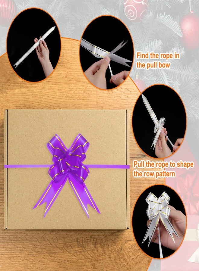 M METERXITY 200-Pack Ribbon Pull Bows, 3.74 Inch / 9.5cm Plastic Gold Edge Ribbon Bows for Gift Wrapping/Wedding/Flowers/Baskets Decorations, Satin Pull Bows [Dark Purple Gift Bow] - Image 4