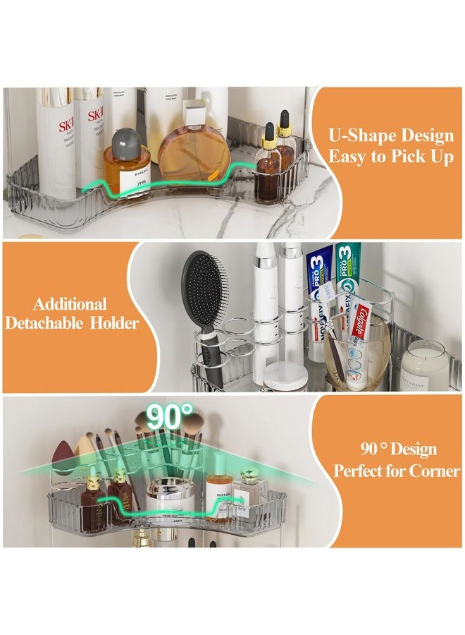 SUNZOS Modern 3-Tier Bathroom Organizer, Corner Makeup Storage with Brush Holder, Acrylic Vanity Organizer, Large Capacity Countertop Organizer for Kitchen, Dresser, Gray - Image 3