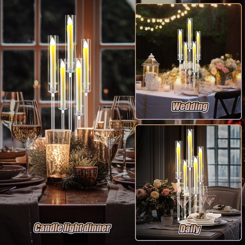 FoldTier 1 Set 5 Arm Acrylic Candelabra Holder for Wedding Table Centerpiece 27inch Tall Floor Clear Candle Centerpieces with LED Candles and Shade for Ceremony Birthday Party Valentines Home Decor - Image 2