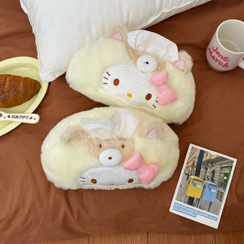 Cartoon Cat Plush Tissue Box 25x15x12cm Compact Lightweight 130g White - Handcrafted Soft Decorative Cute Tissue Set for Home Office Car - Image 2