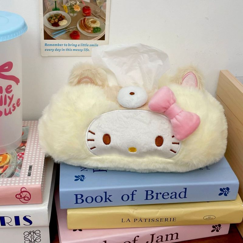 Cartoon Cat Plush Tissue Box 25x15x12cm Compact Lightweight 130g White - Handcrafted Soft Decorative Cute Tissue Set for Home Office Car - Image 4