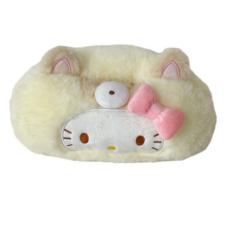 Cartoon Cat Plush Tissue Box 25x15x12cm Compact Lightweight 130g White - Handcrafted Soft Decorative Cute Tissue Set for Home Office Car - Image 5