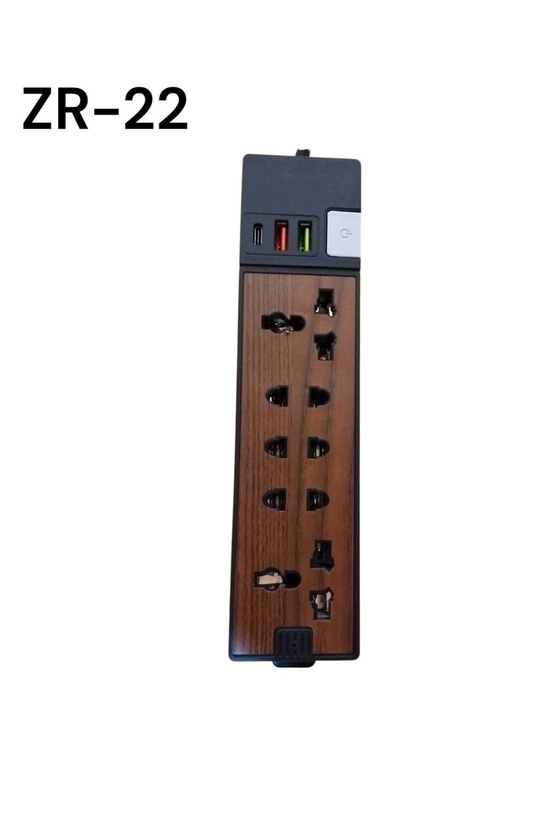 Zero zr-22 Power Strip 5 Outlets, 2 USB Ports, 1 USB Type-C Port with Power Control via Button - 1.5m Length - Image 1