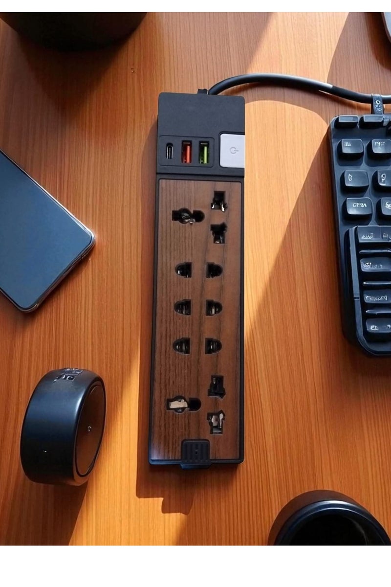 Zero zr-22 Power Strip 5 Outlets, 2 USB Ports, 1 USB Type-C Port with Power Control via Button - 1.5m Length - Image 2