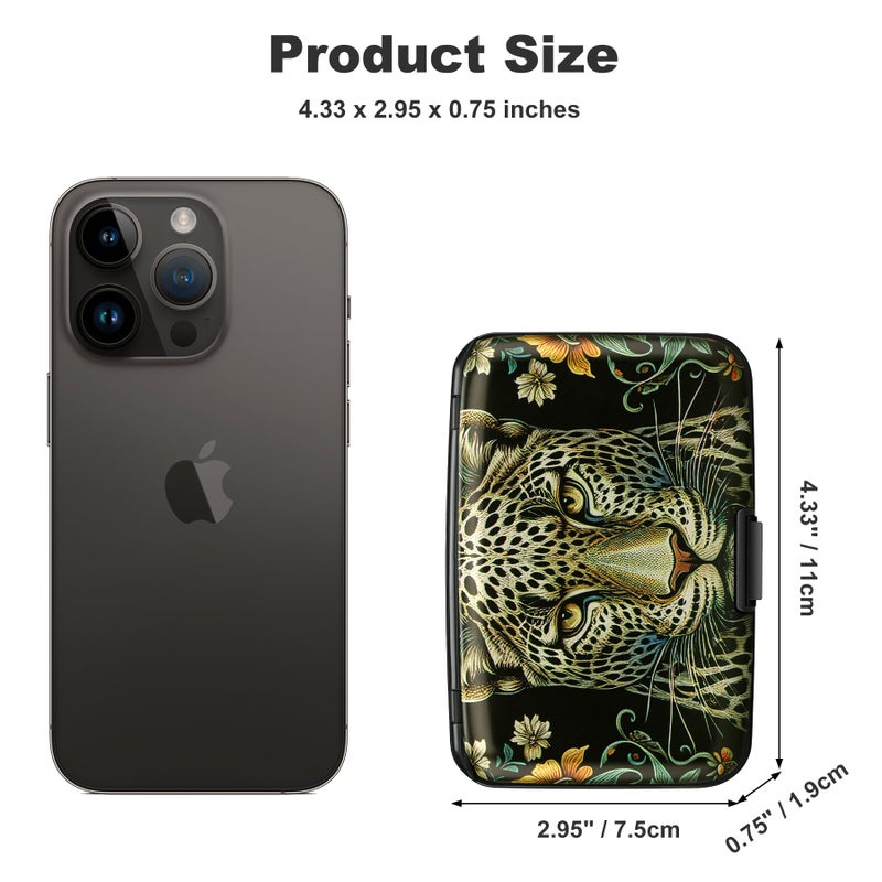 ELFISH Mini RFID Aluminum Wallet Credit Cards Holder Business Card Case Metal ID Case for Men Women(Black Leopard) - Image 4