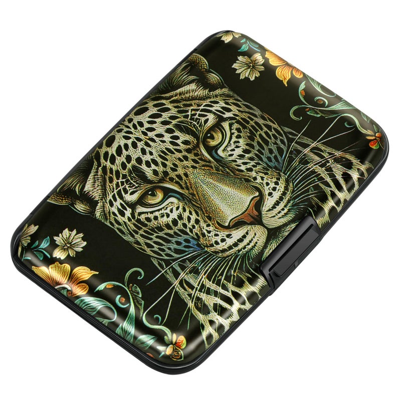 ELFISH Mini RFID Aluminum Wallet Credit Cards Holder Business Card Case Metal ID Case for Men Women(Black Leopard) - Image 1