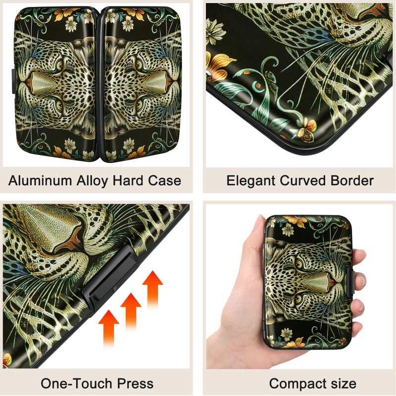 ELFISH Mini RFID Aluminum Wallet Credit Cards Holder Business Card Case Metal ID Case for Men Women(Black Leopard) - Image 3