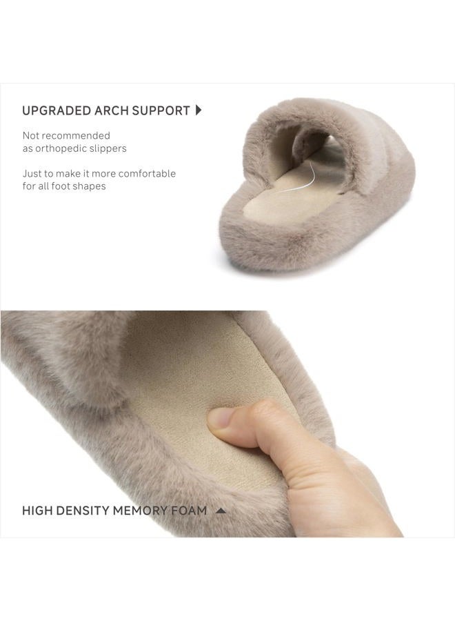 Chantomoo Women's Slippers Memory Foam Slippers for Women Fluffy Comfortable Faux Fur Slippers Furry Bedroom Indoor Open Toe Two Bands Trendy Gift, light brown, 38/39 EU - Image 4