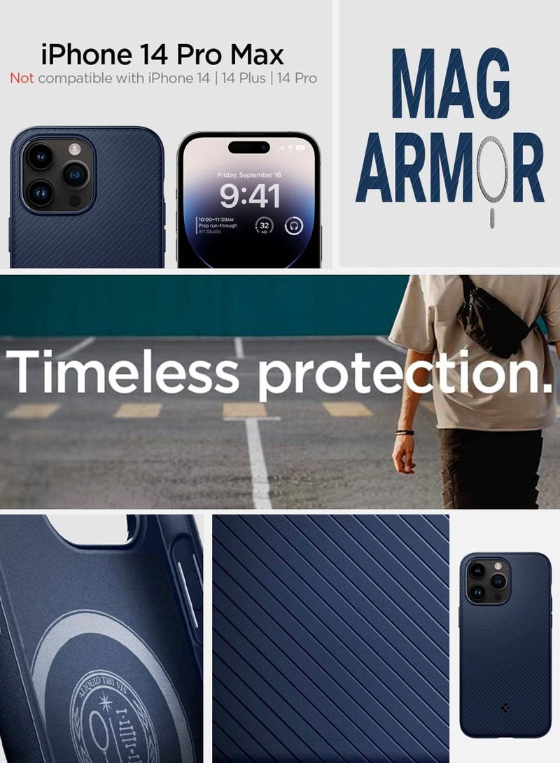 Spigen Mag Armor MagFit iPhone 14 Pro Max Case Cover with Magsafe - Navy Blue  - Image 2