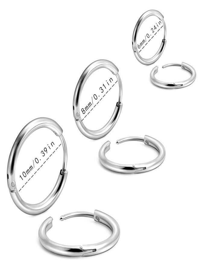 EACHLP 20G Tiny Hoop Earrings Stainless Steel Endless Sleeper Cartilage Hoop Earrings for Women Men Nose Rings Helix Septum Daith Lobe Lip Tragus Nipple Snug Rook Body Piercing Jewelry（6mm 8mm 10mm Silver） - Image 2