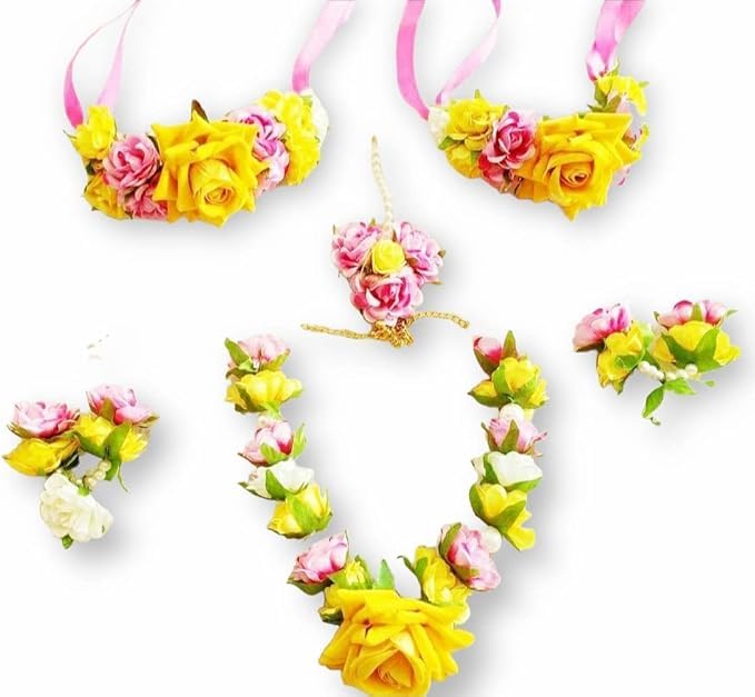 Sanvatsar Home Yellow, Pink and White Artificial Flowers Flower Jewellery for Your Little Kanha | Baby Jewellery - Image 5