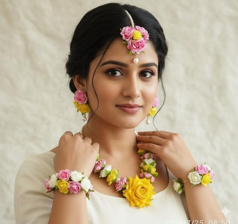 Sanvatsar Home Yellow, Pink and White Artificial Flowers Flower Jewellery for Your Little Kanha | Baby Jewellery - Image 3