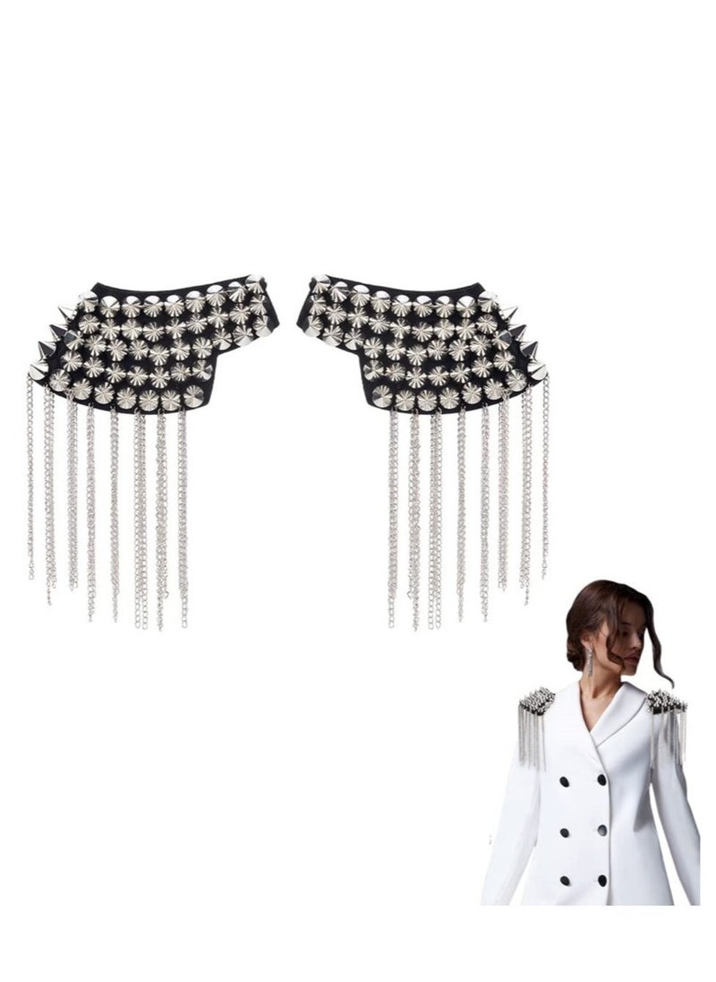 1 Pair Rivet Tassel Chain Epaulet Fringe Shoulder Pieces Rivet Shoulder Epaulets Tassel Chain Blazer Uniform Accessories for Women Men - Image 1