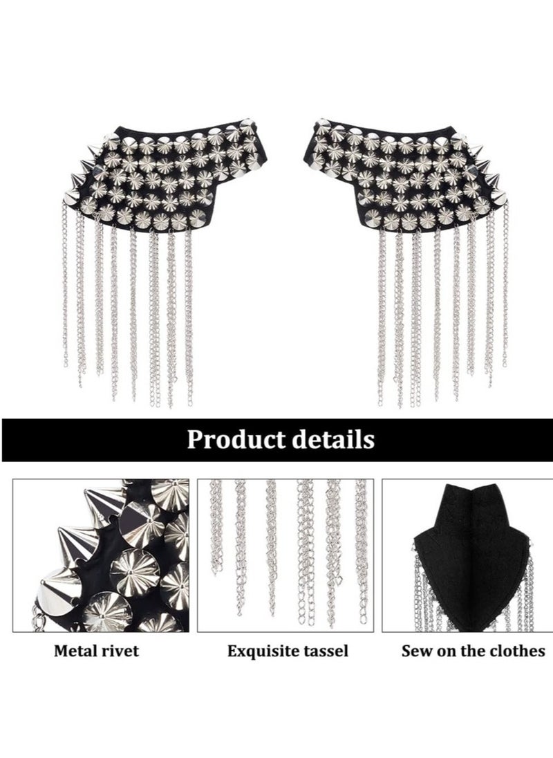 1 Pair Rivet Tassel Chain Epaulet Fringe Shoulder Pieces Rivet Shoulder Epaulets Tassel Chain Blazer Uniform Accessories for Women Men - Image 2