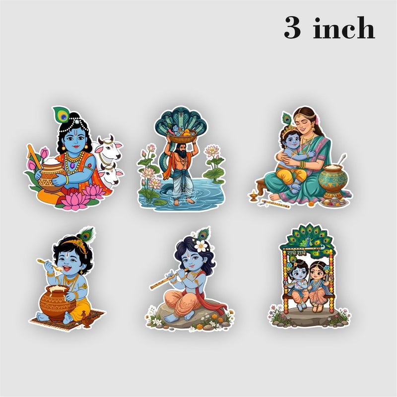 TodFod Lord Krishna Fridge Magnet Combo Set of 6 | Cartoon Style Blue God with Cow, Flute, Kaliya Snake & Butter Pot | Hindu Mythology Spiritual Decor | 7.62 cm (3 Inch) - Image 2