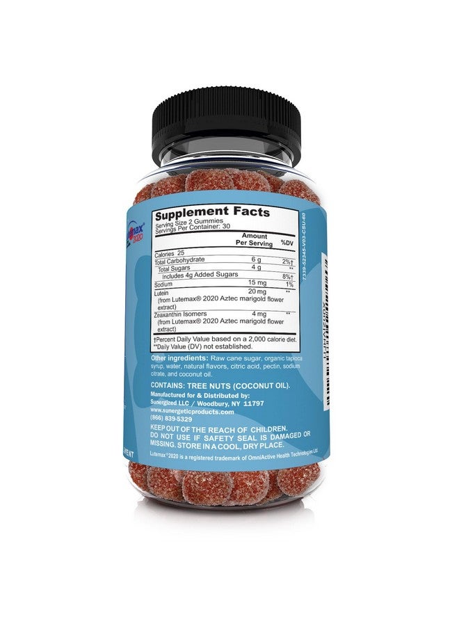 سانيرجيتيك حلوى جيلاتينية فاخرة لدعم العين - حلوى جيلاتينية باللوتين والزياكسانثين تدعم صحة العين بشكل عام والرؤية وصحة البقعة الصفراء - حلوى جيلاتينية باللوتين والزياكسانثين مع لوتيماكس 2020-60 للعين، خضعت للدراسة السريرية - Image 2