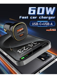 LDNIO 60W Car charger Dual USB Ports PD QC Super Fast Car charger Type C Compatible With iPhone 16 15 14 13 12 11 iPad Pro mini 6 Samsung S24 S23 S22 Xiaomi Airpods 4 Apple Watch S10 Black  - Image 2
