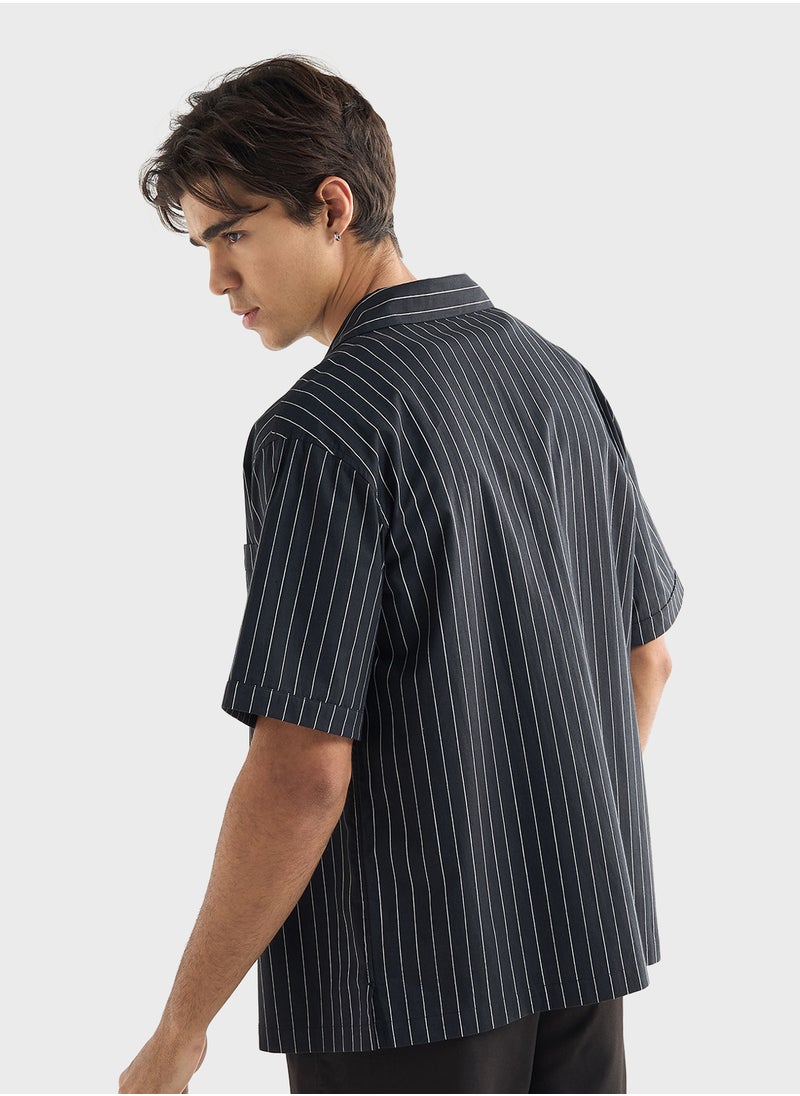 FAV Regular Fit Striped Shirt with Camp Collar and Sho  - Image 2