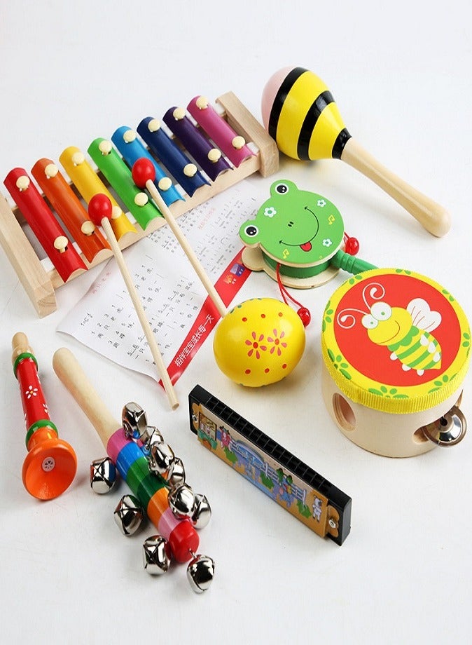 8 PCS Infant Early Education Toys, Early Education Musical Instrument Combination, Montessori Sensory Developmental Toys for Toddlers 1 2 3+ Years, Baby Learning Educational Toy Set, Wooden Percussion Instruments, Xylophone with Mallets, Trumpet Flute Sound Toys, Baby Boy Girl Gift Set - Image 1