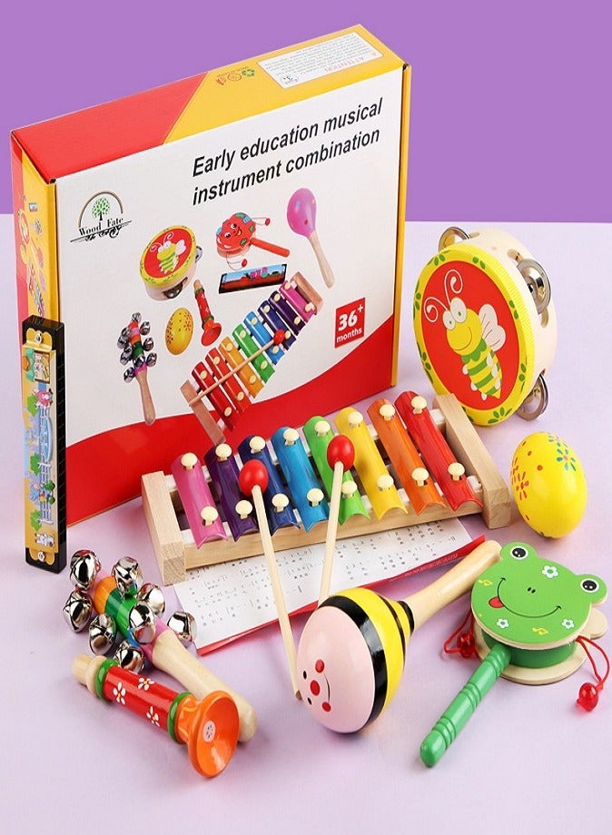 8 PCS Infant Early Education Toys, Early Education Musical Instrument Combination, Montessori Sensory Developmental Toys for Toddlers 1 2 3+ Years, Baby Learning Educational Toy Set, Wooden Percussion Instruments, Xylophone with Mallets, Trumpet Flute Sound Toys, Baby Boy Girl Gift Set - Image 4