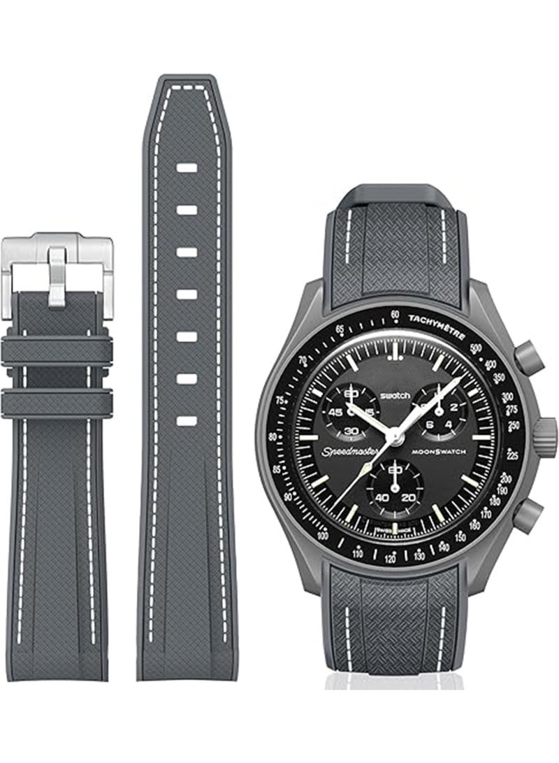 Curved Silicone Watch Strap Compatible with Omega X Swatch Moonswatch Speedmaster, 20mm, Gray - Image 1