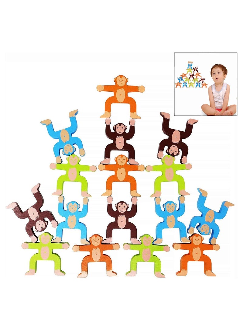 16 Pieces Wooden Stacking Games, Building Toys for Children Monkeys Balance Blocks - Image 1