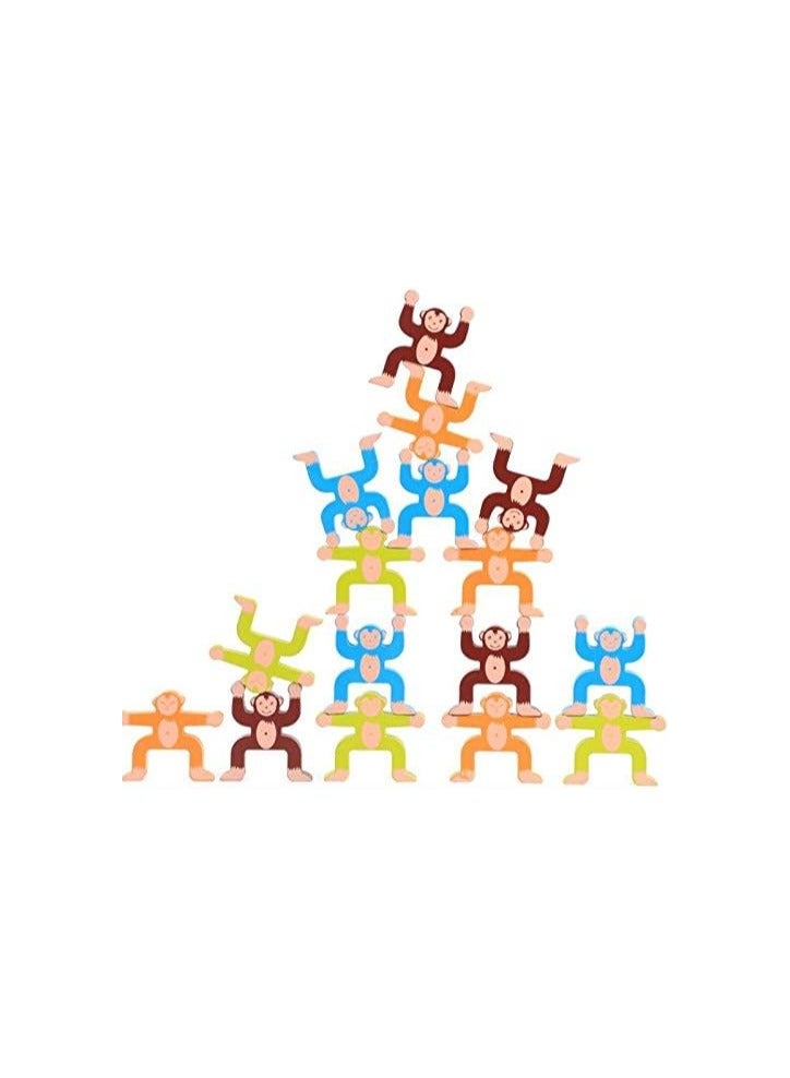 16 Pieces Wooden Stacking Games, Building Toys for Children Monkeys Balance Blocks - Image 2