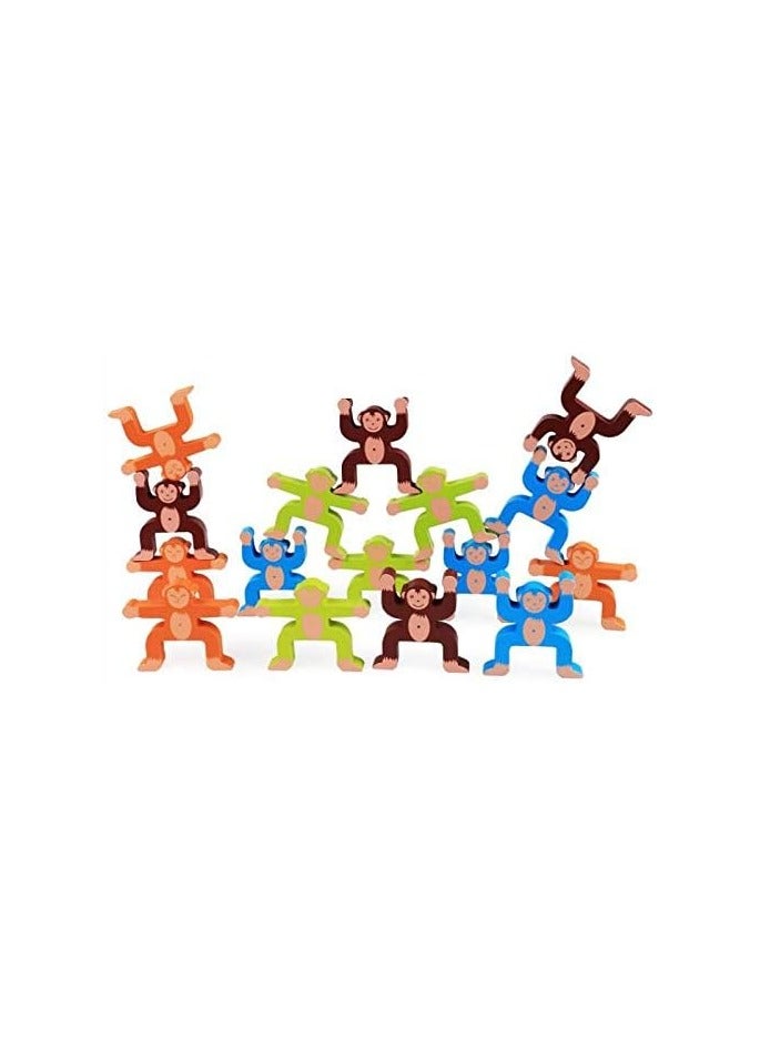 16 Pieces Wooden Stacking Games, Building Toys for Children Monkeys Balance Blocks - Image 3