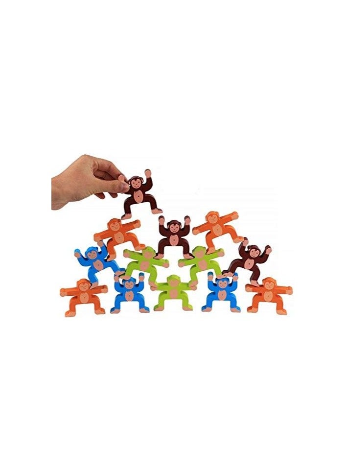 16 Pieces Wooden Stacking Games, Building Toys for Children Monkeys Balance Blocks - Image 4